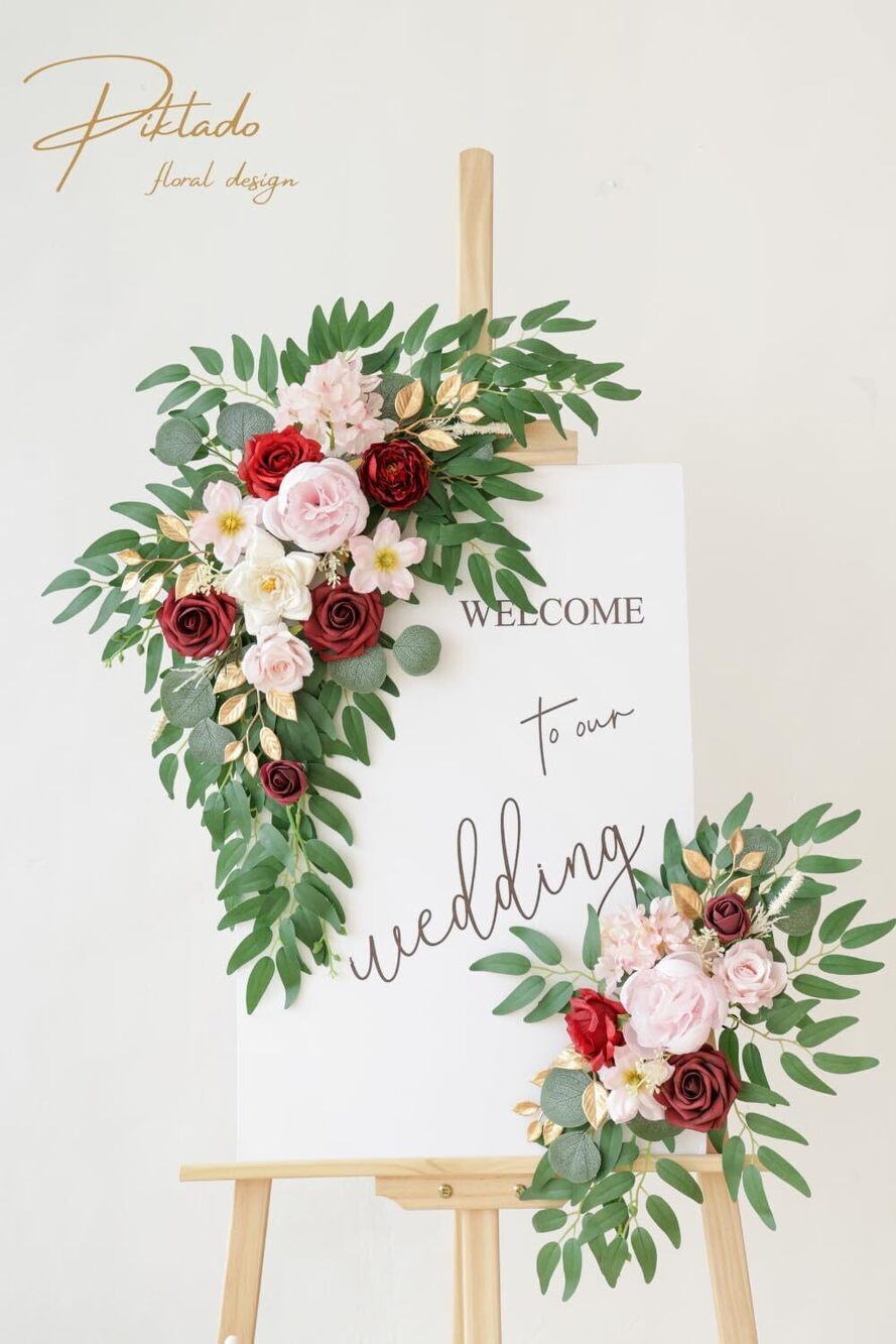 3644 Faux Flower Swag Set of 2 for Wedding Welcome Signs Floral Swag - Picture 3 of 9